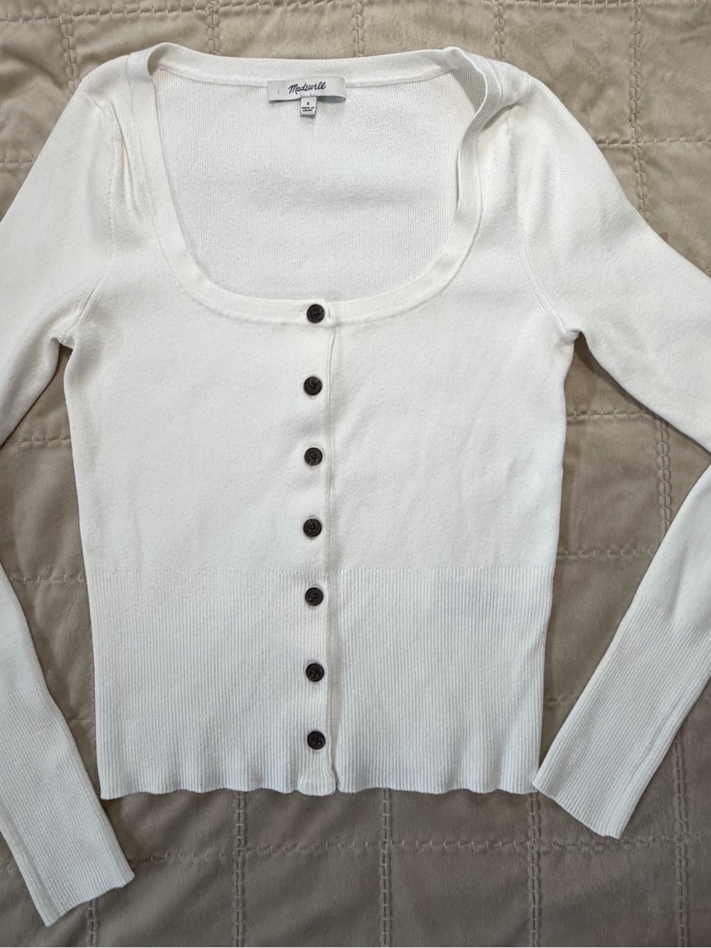 Madewell White Ribbed Button-Front Cardigan Size Small